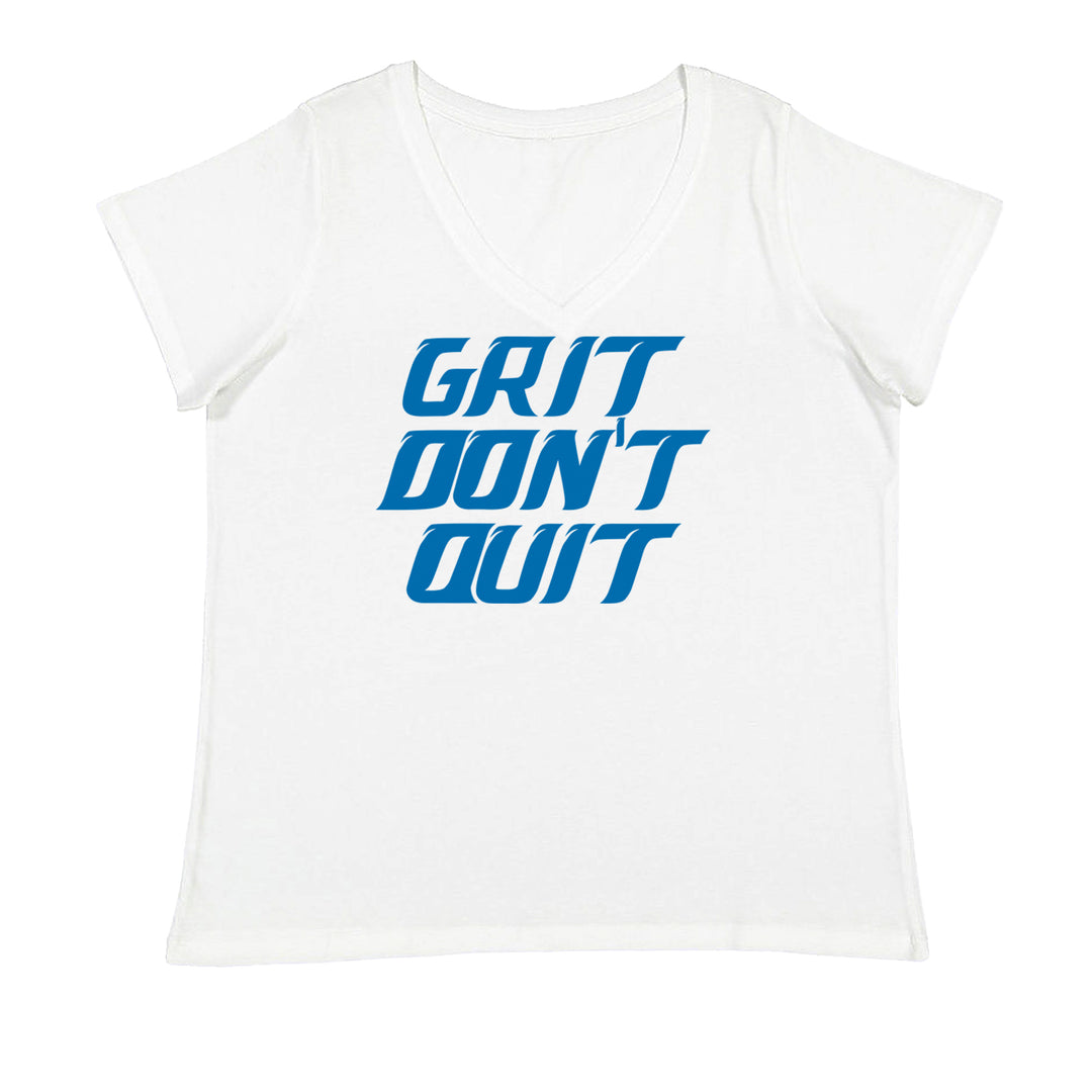 Grit Don't Quit Detroit Grit Ladies V-Neck T-shirt White