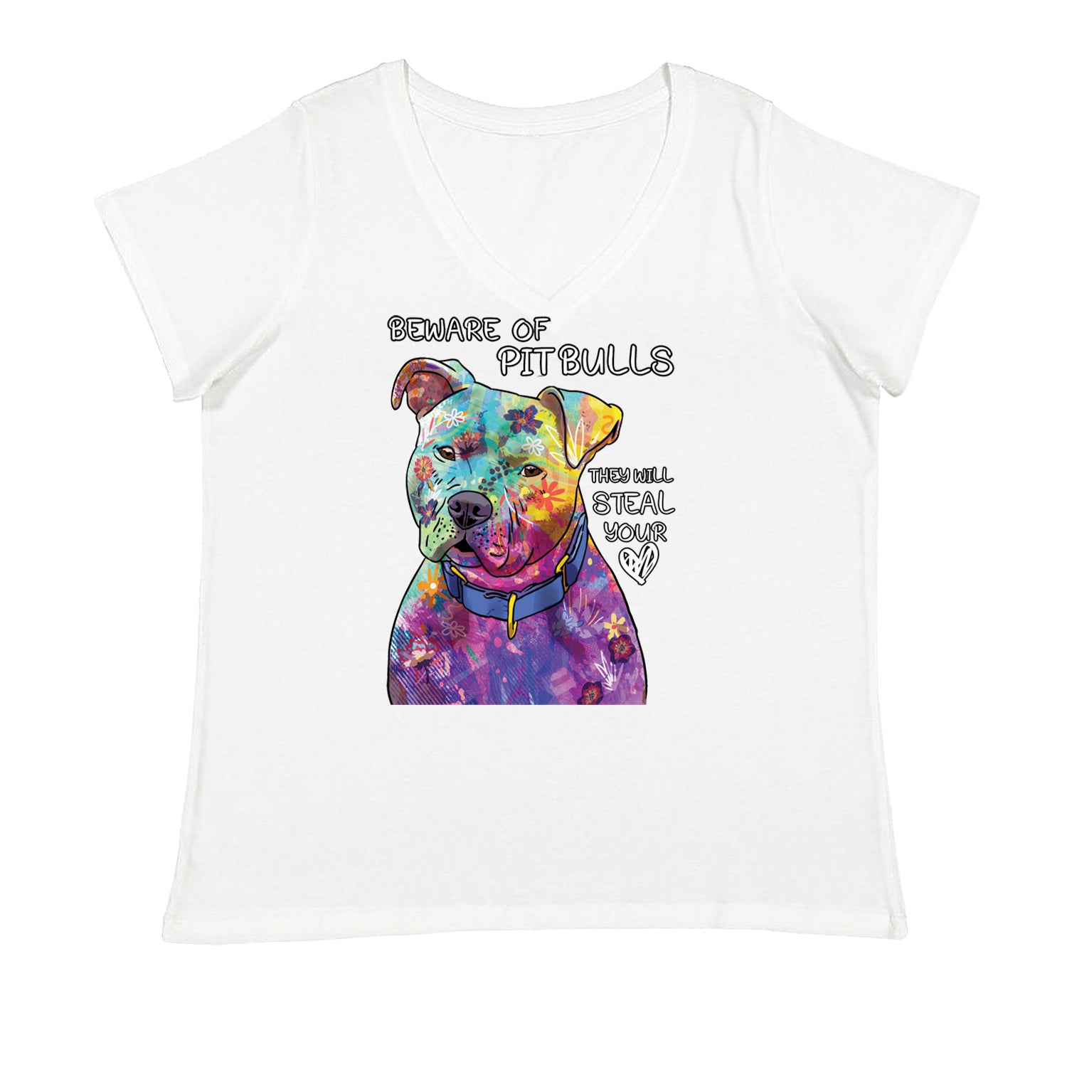 Beware Of Pit Bulls, They Will Steal Your Heart  Ladies V-Neck T-shirt White