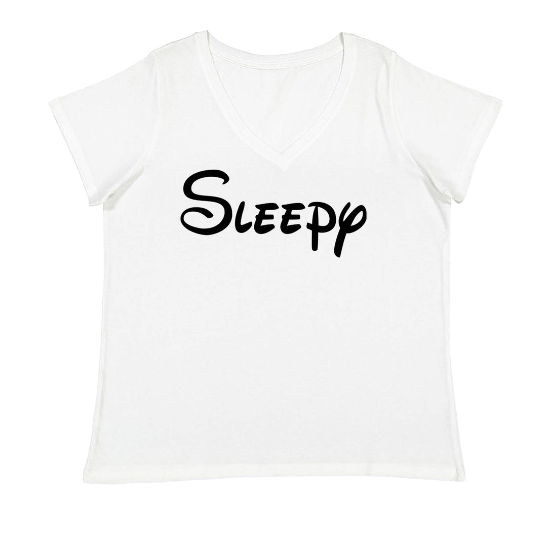 Sleepy - 7 Dwarfs Costume Ladies V-Neck T-shirt White