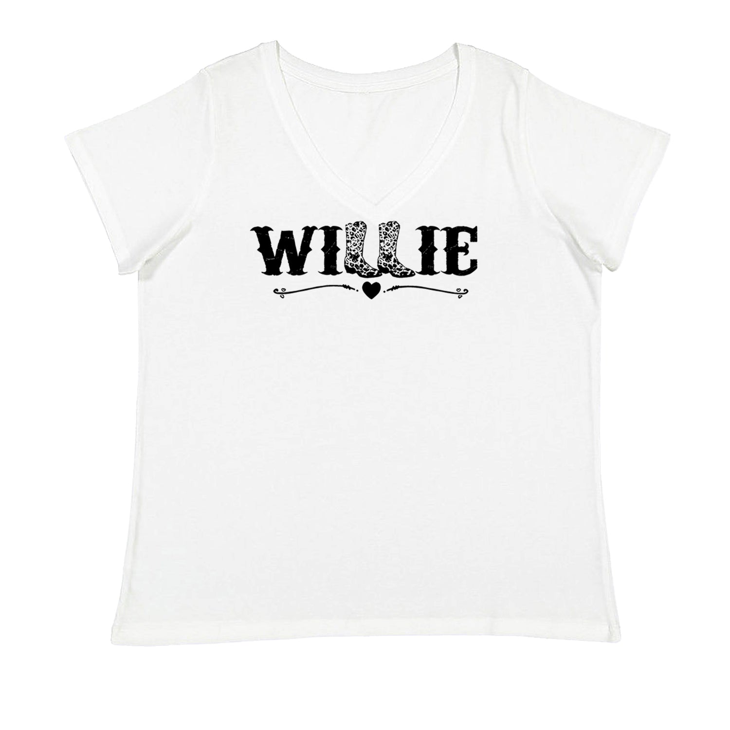 Willie Cowboy Boots Hippy Country Music Ladies V-Neck T-shirt White