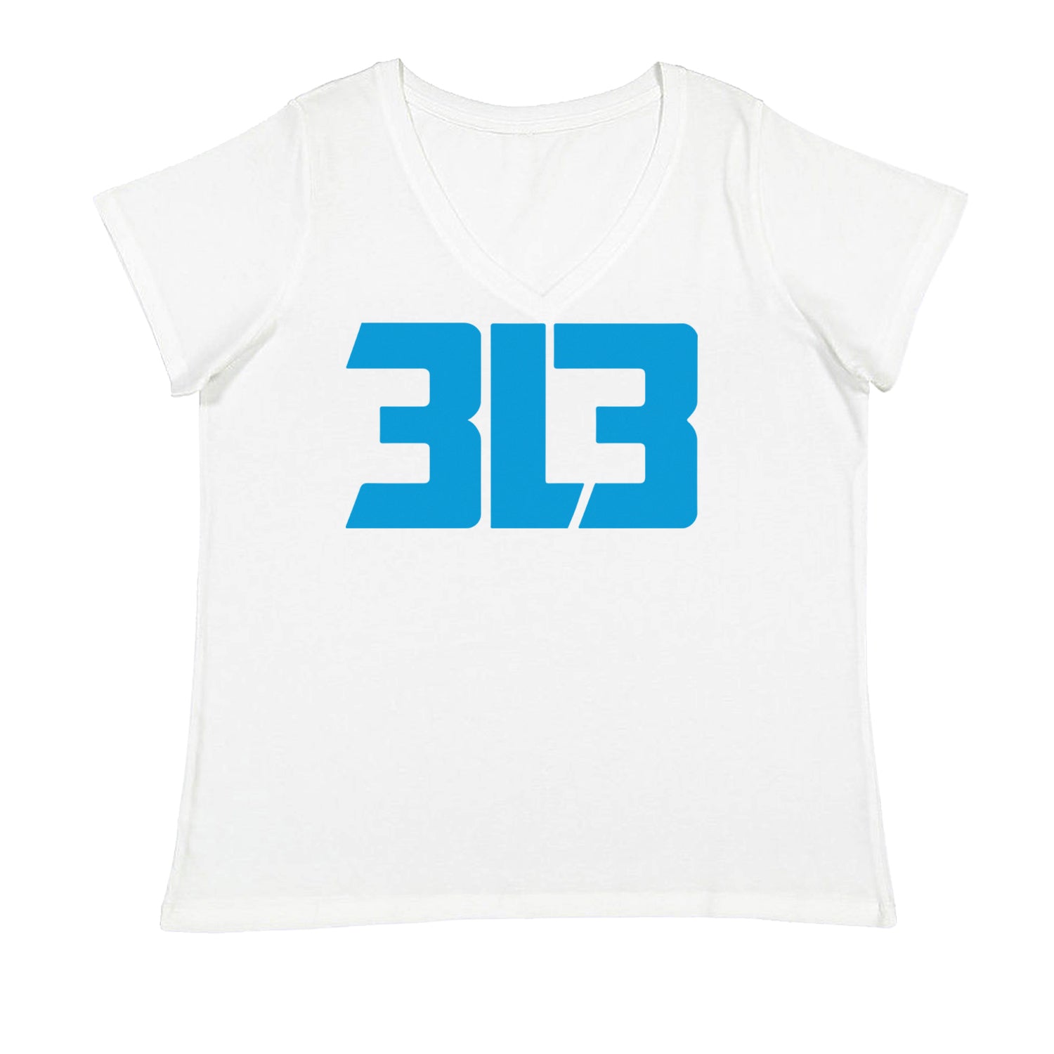 3L3 From The 313 Detroit Football Ladies V-Neck T-shirt White