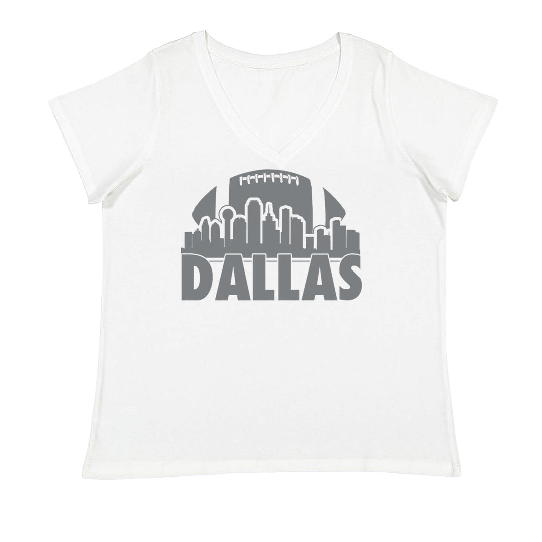 Dallas Texas Skyline Ladies V-Neck T-shirt White