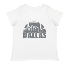 Dallas Texas Skyline Ladies V-Neck T-shirt White