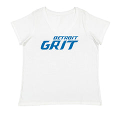 Grit Detroit Football Hard Knocks Ladies V-Neck T-shirt White