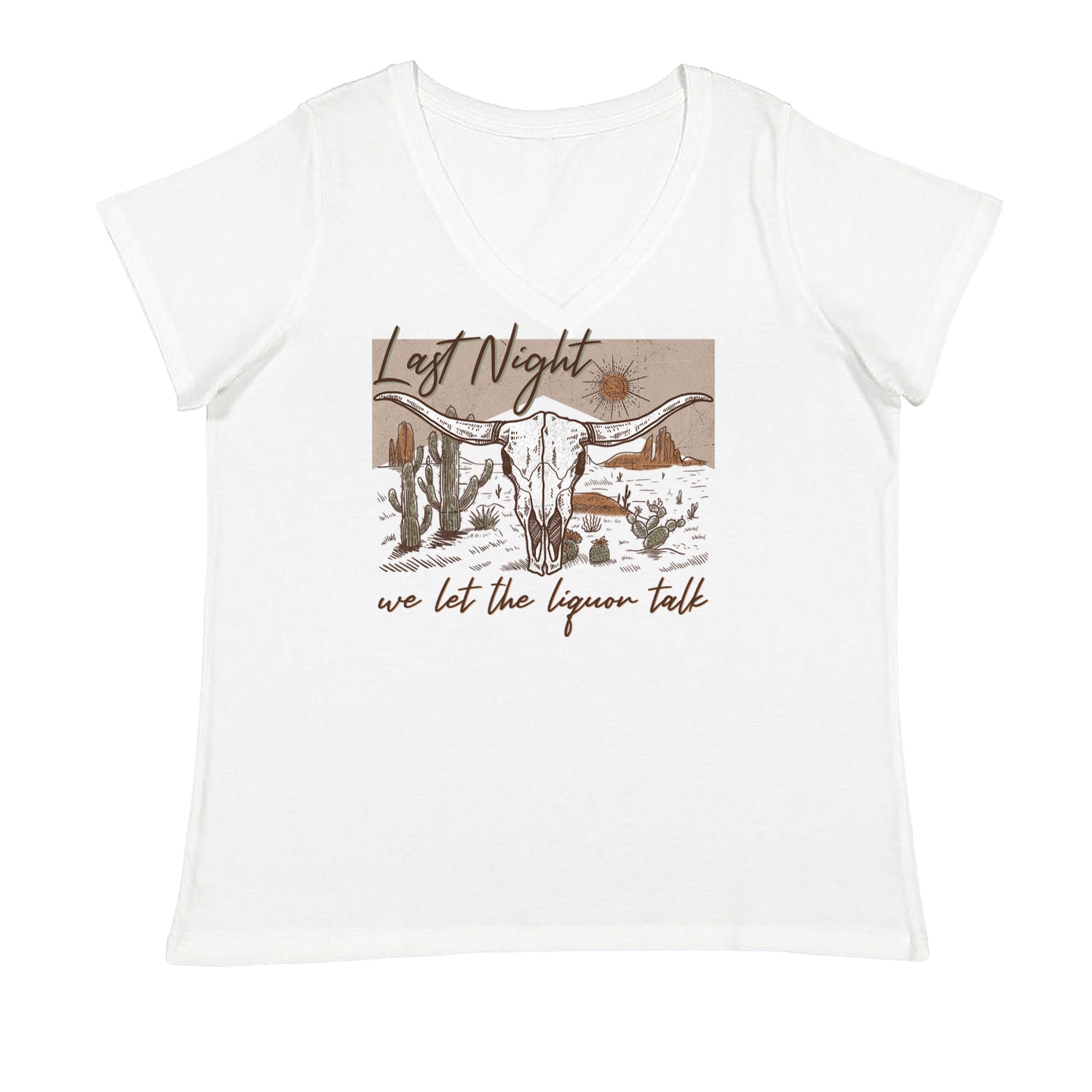 Last Night We Let The Liquor Talk Country Music Western Ladies V-Neck T-shirt White