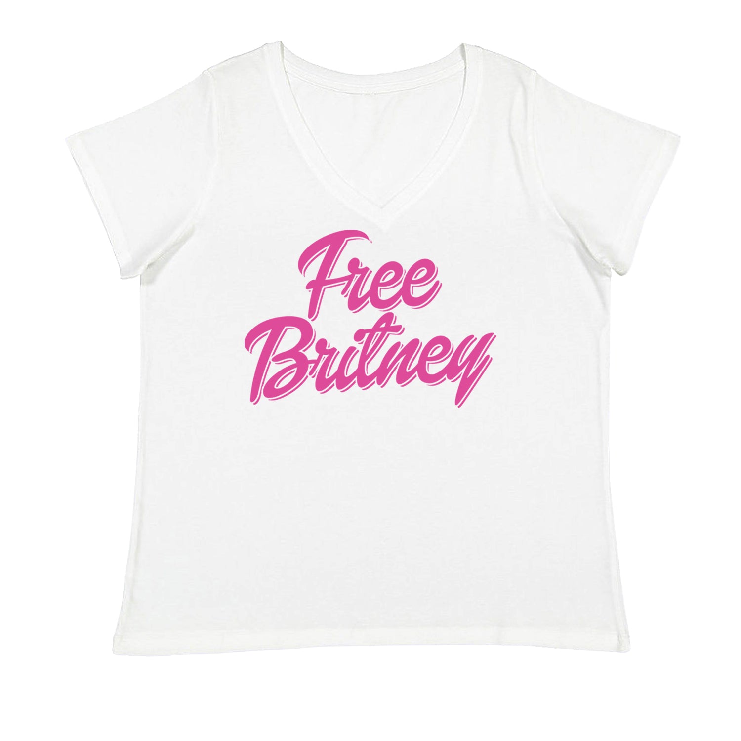 Pink Free Britney Ladies V-Neck T-shirt White