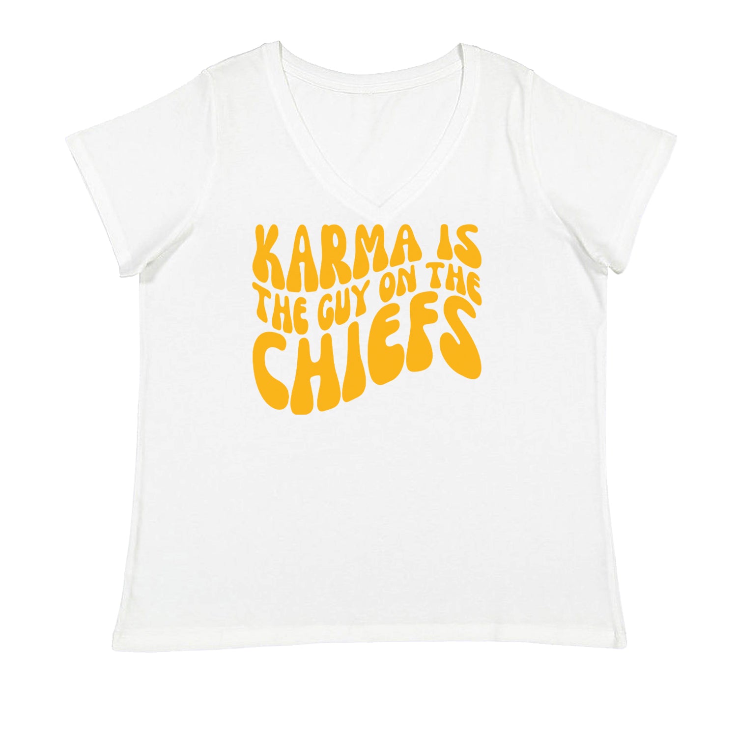 Karma Is The Guy On The Chiefs Boyfriend Ladies V-Neck T-shirt White