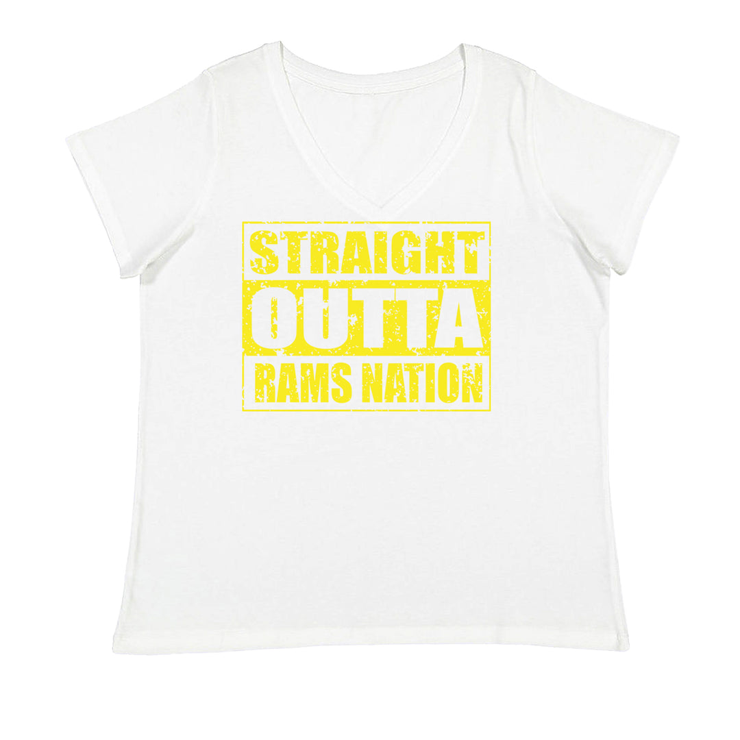 Straight Outta Rams Nation   Ladies V-Neck T-shirt White