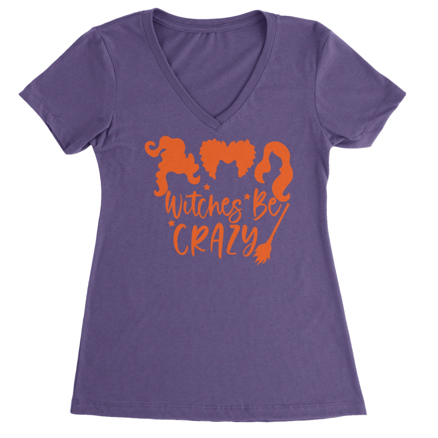 Witches Be Crazy Hocus Pocus Ladies V-Neck T-shirt Purple