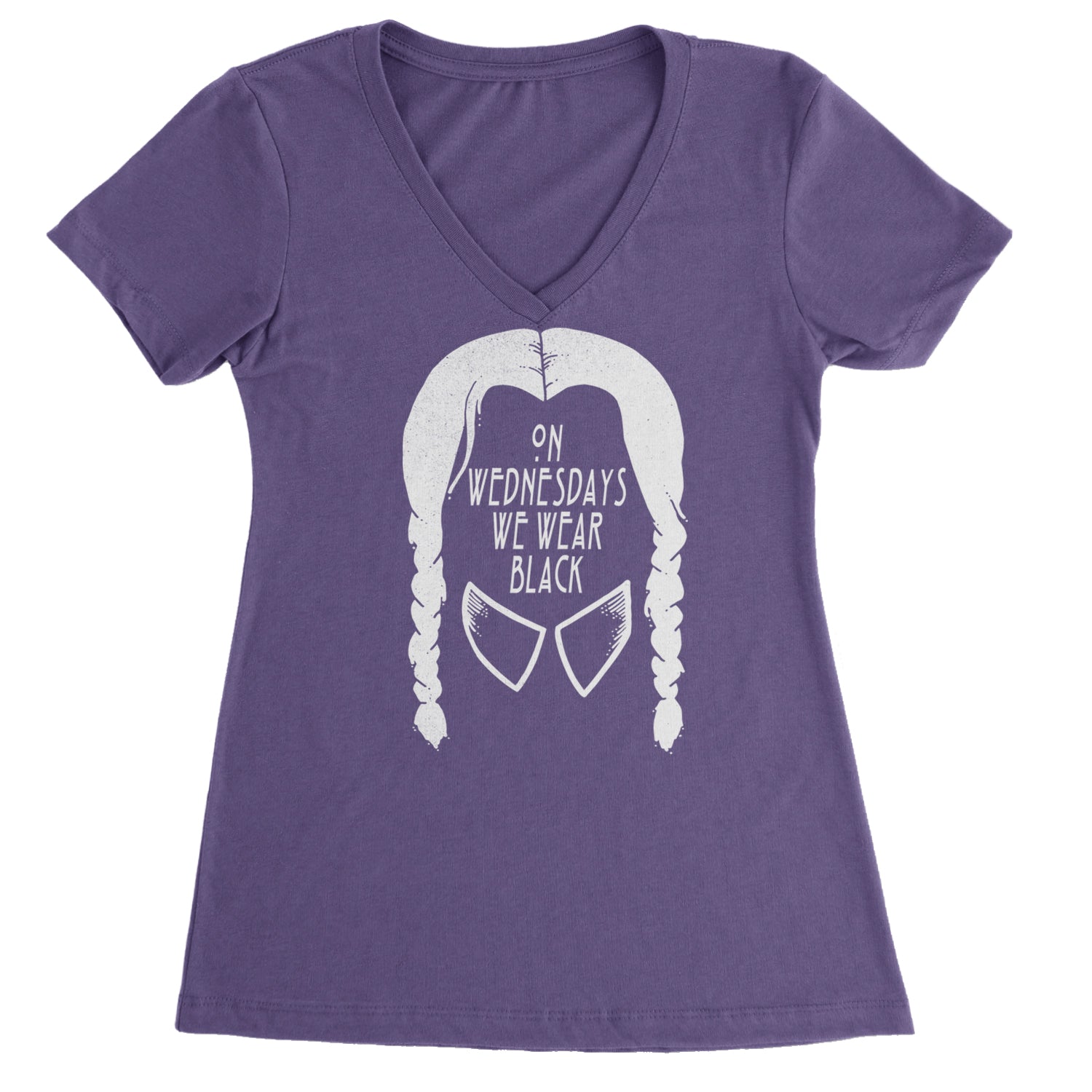 On Wednesdays, We Wear Black Ladies V-Neck T-shirt Purple