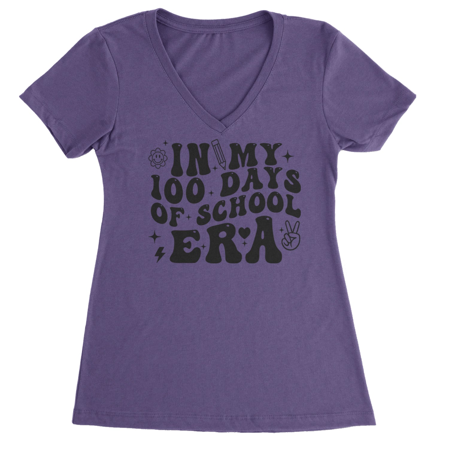 In My 100 Days Of School Era Ladies V-Neck T-shirt Purple