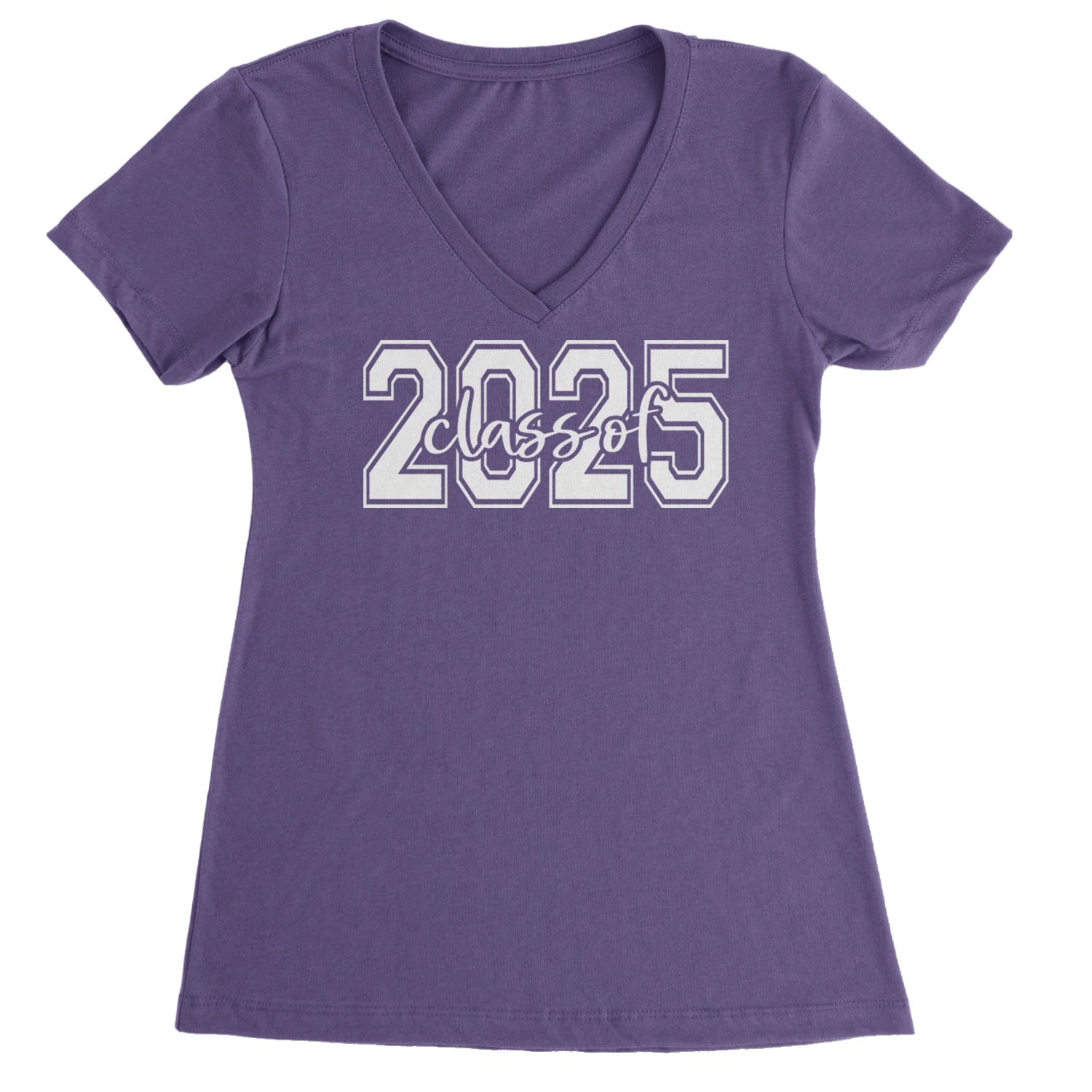 Class Of 2025 Graduation Ladies V-Neck T-shirt Purple