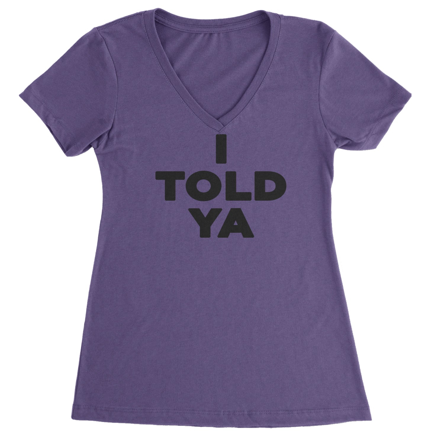 I Told Ya Challenger Black Print Ladies V-Neck T-shirt Purple