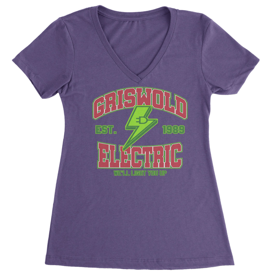 Griswold Electric We'll Light You Up Ladies V-Neck T-shirt Purple