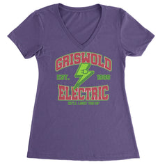Griswold Electric We'll Light You Up Ladies V-Neck T-shirt Purple