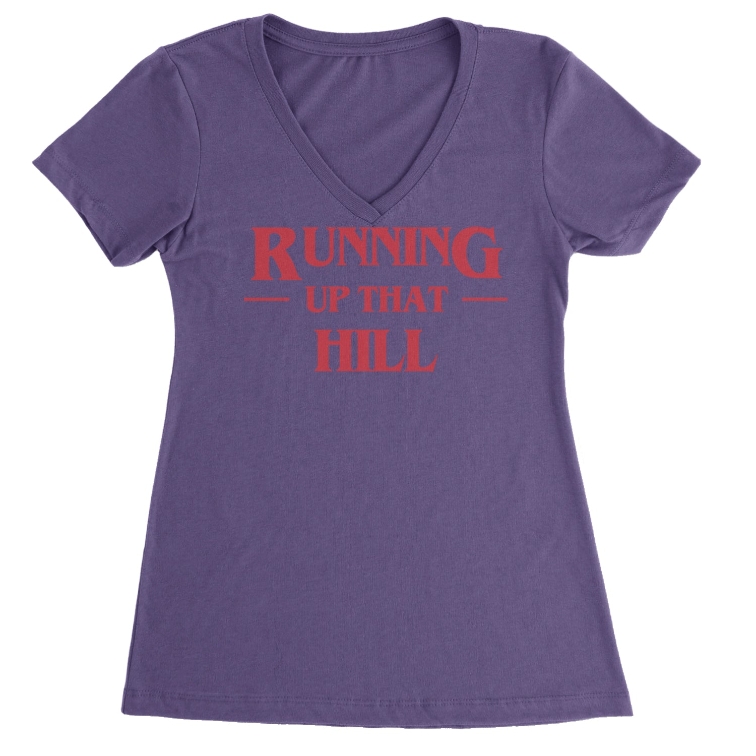 Running Up That Hill Ladies V-Neck T-shirt Purple