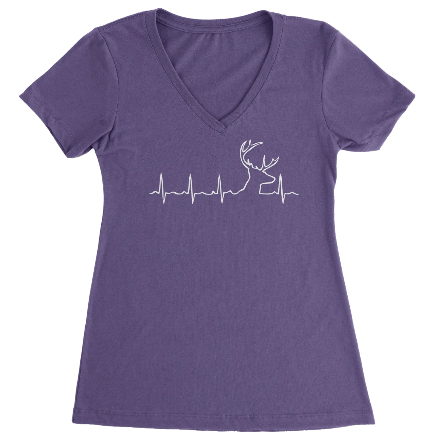 Hunting Heartbeat Deer Hunter Buck Stag Antlers  Ladies V-Neck T-shirt Purple