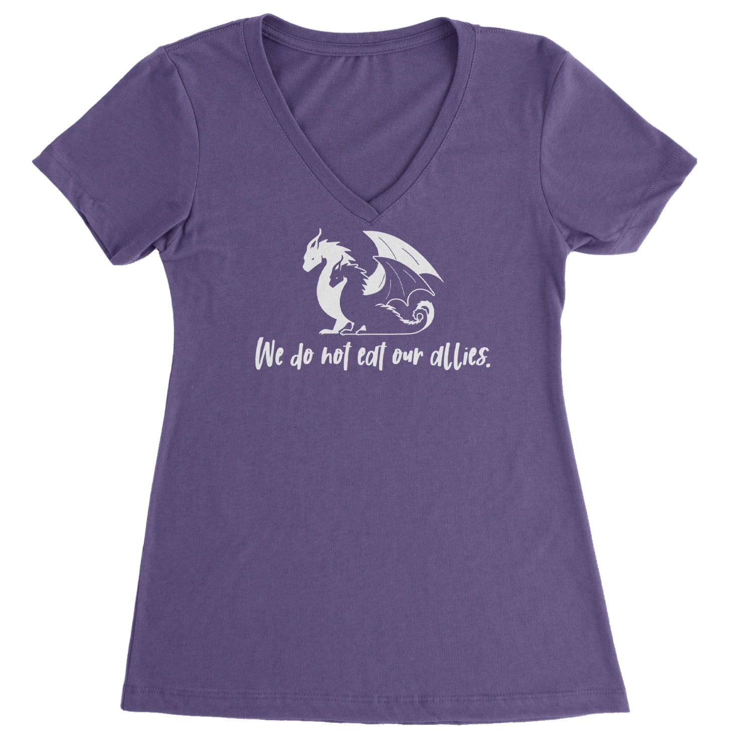 We Do Not Eat Our Allies Fourth Wing Basgiath Ladies V-Neck T-shirt Purple