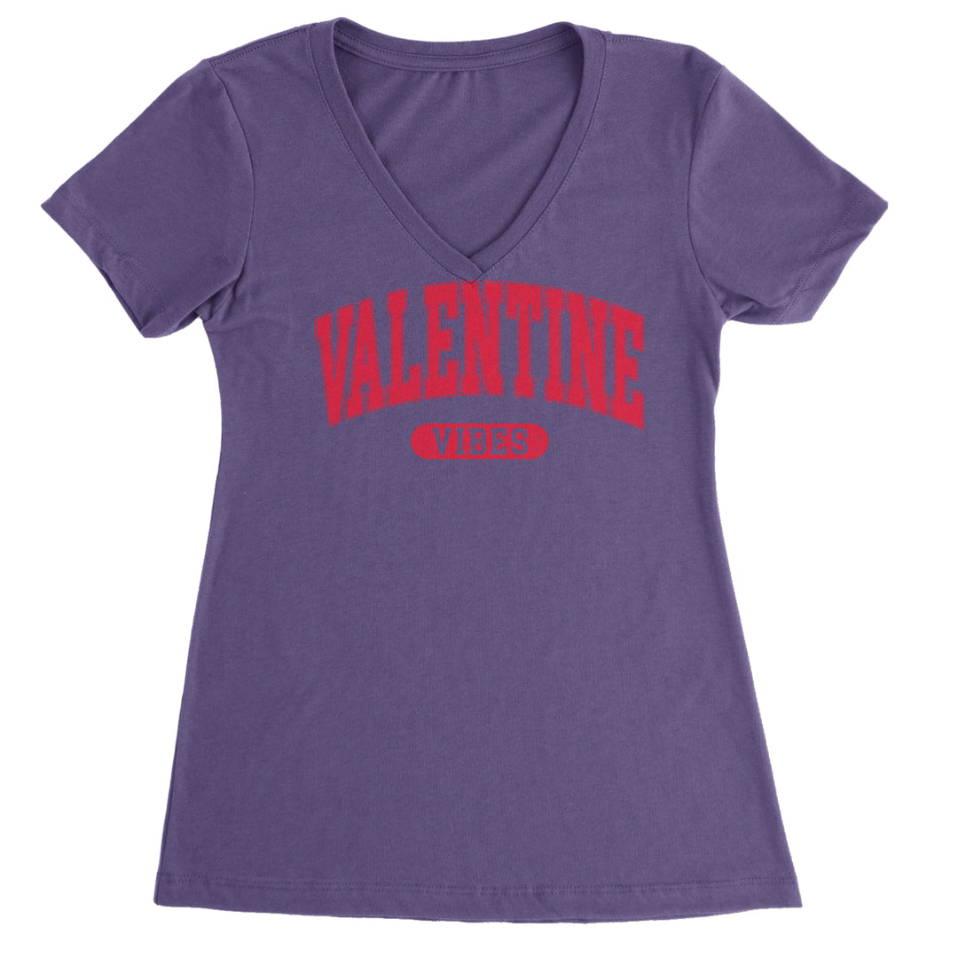 Valentines Vibes Ladies V-Neck T-shirt Purple