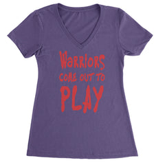 Warriors Come Out To Play  Ladies V-Neck T-shirt Purple