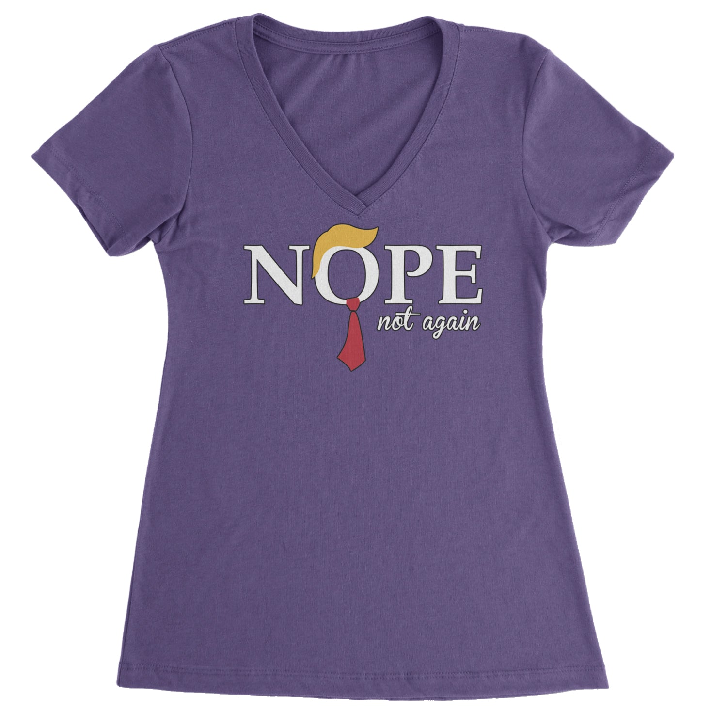 Nope Not Again Anti-Trump 2024 Ladies V-Neck T-shirt Purple