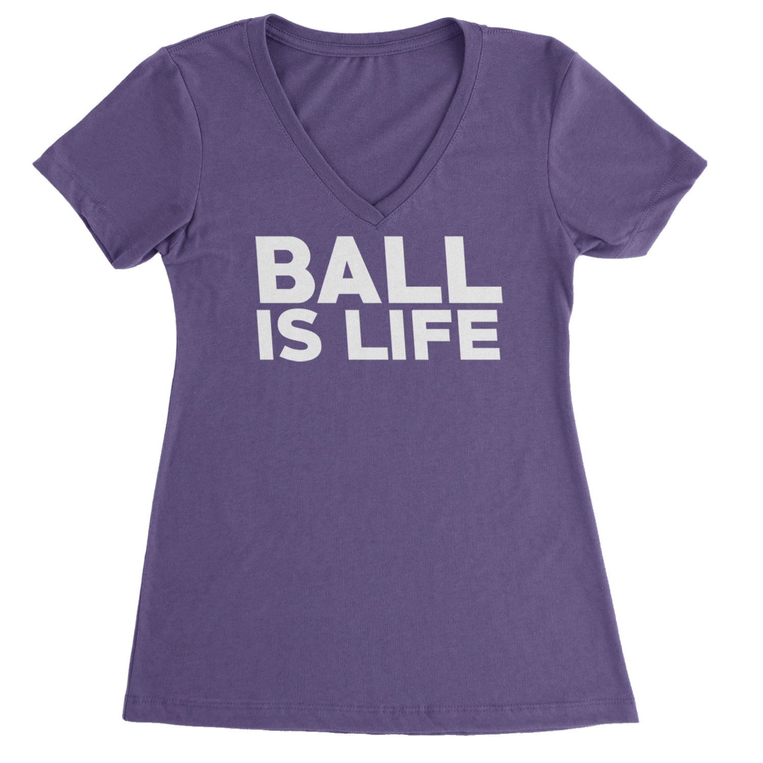 Ball Is Life Sports Enthusiasts Ladies V-Neck T-shirt Purple