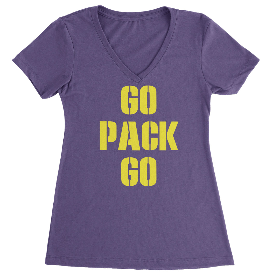 Go Pack Go Green Bay Ladies V-Neck T-shirt Purple