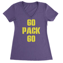 Go Pack Go Green Bay Ladies V-Neck T-shirt Purple