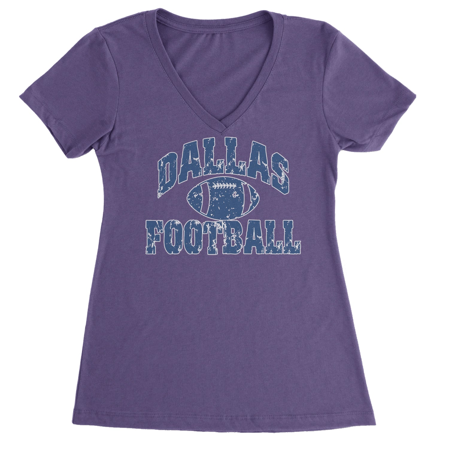 Dallas Distressed Football Ladies V-Neck T-shirt Purple