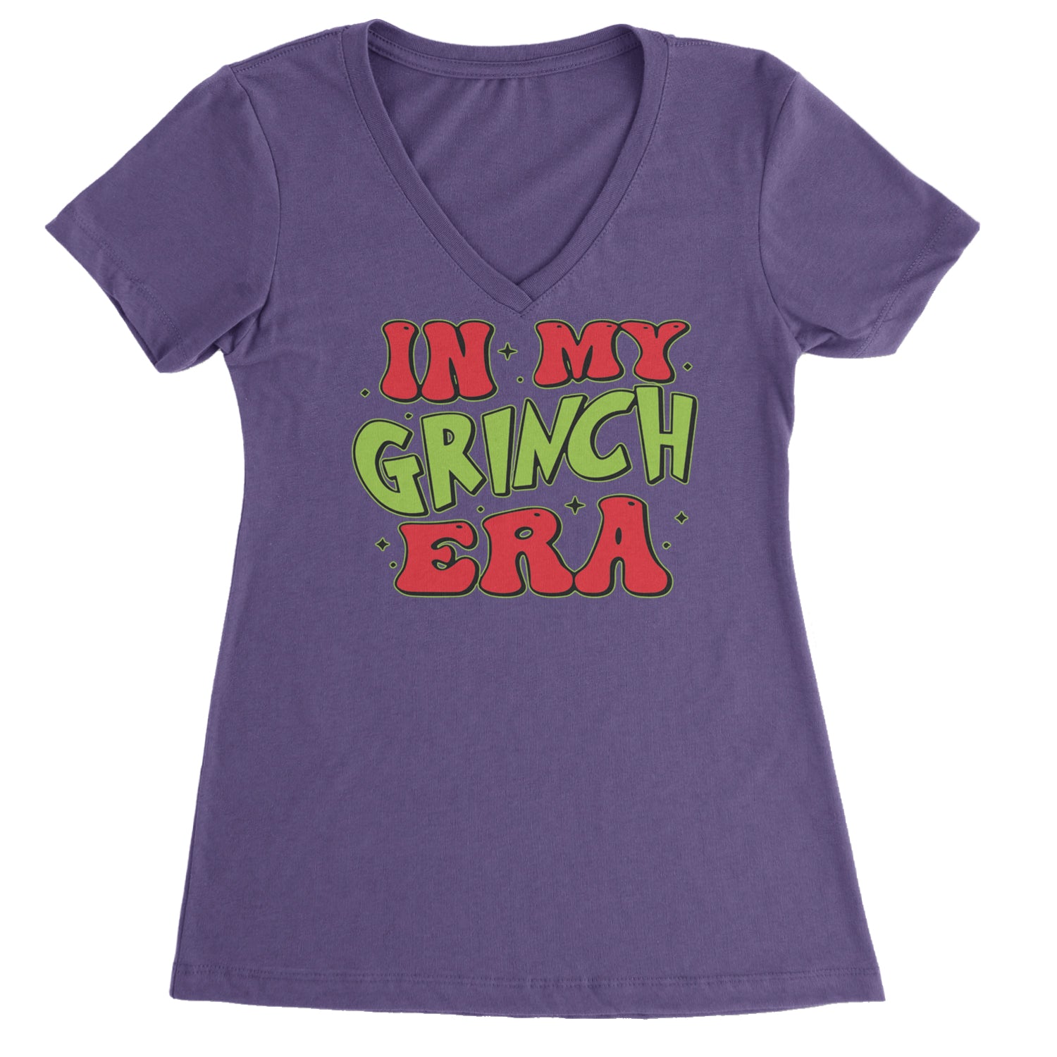 In My Gr-nch Era Jolly Merry Christmas Ladies V-Neck T-shirt Purple