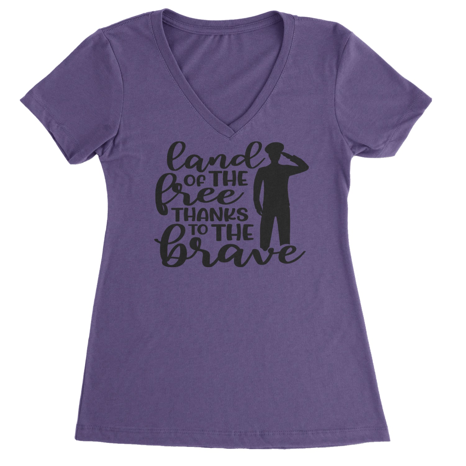 Land Of The Free Thanks To The Brave Veterans Ladies V-Neck T-shirt Purple