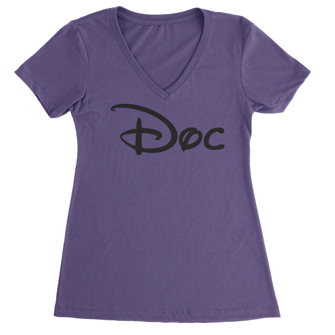 Doc - 7 Dwarfs Costume Ladies V-Neck T-shirt Purple