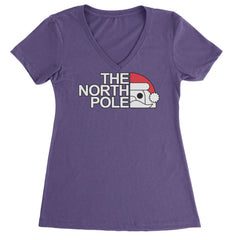 The North Pole Santa Face Ladies V-Neck T-shirt Purple