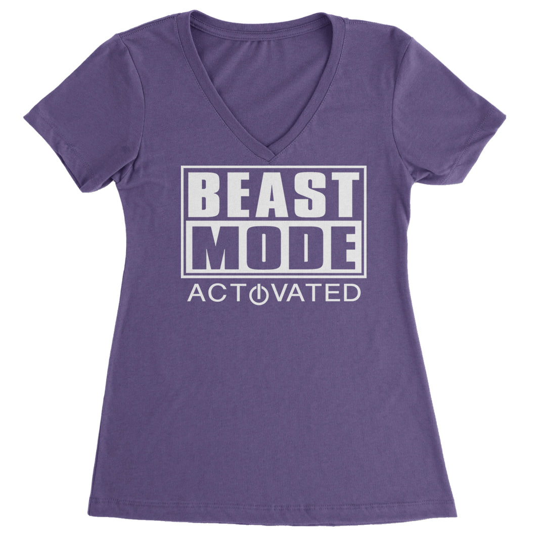 Activated Beast Mode Workout Gym Clothing Ladies V-Neck T-shirt Purple