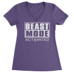 Activated Beast Mode Workout Gym Clothing Ladies V-Neck T-shirt Purple