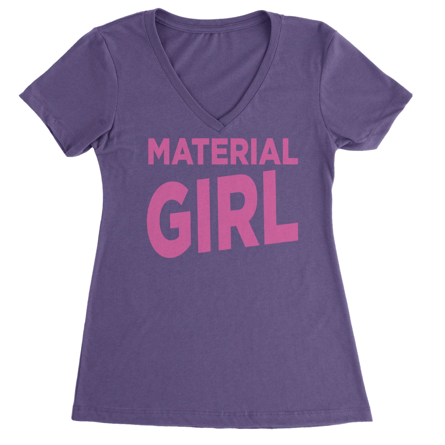 Material Girl 80's Retro Celebration Ladies V-Neck T-shirt Purple