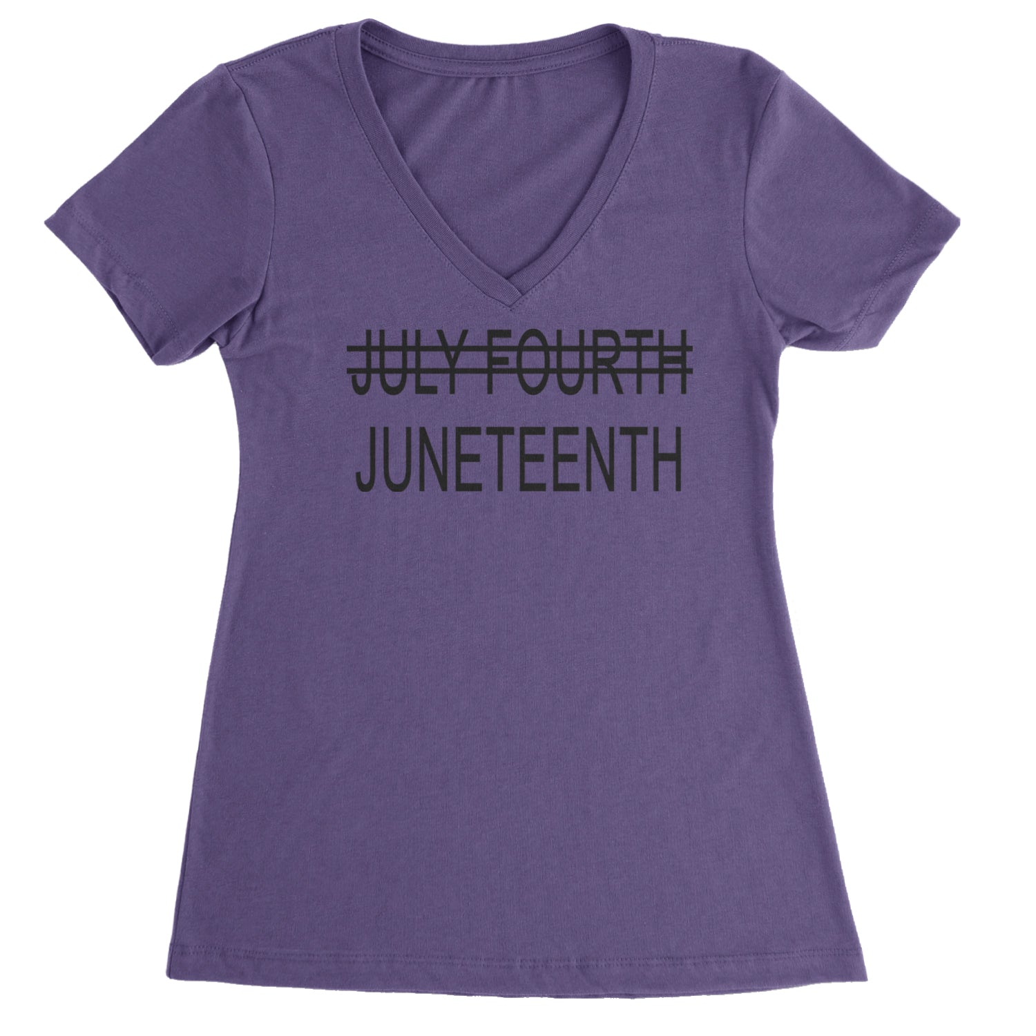 Juneteenth (July Fourth Crossed Out) Jubilee Ladies V-Neck T-shirt Purple