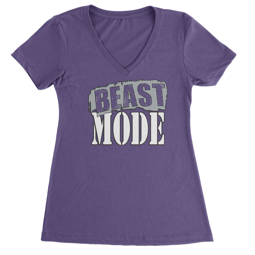 Beast Mode Training Gym Workout Ladies V-Neck T-shirt Purple