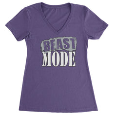 Beast Mode Training Gym Workout Ladies V-Neck T-shirt Purple