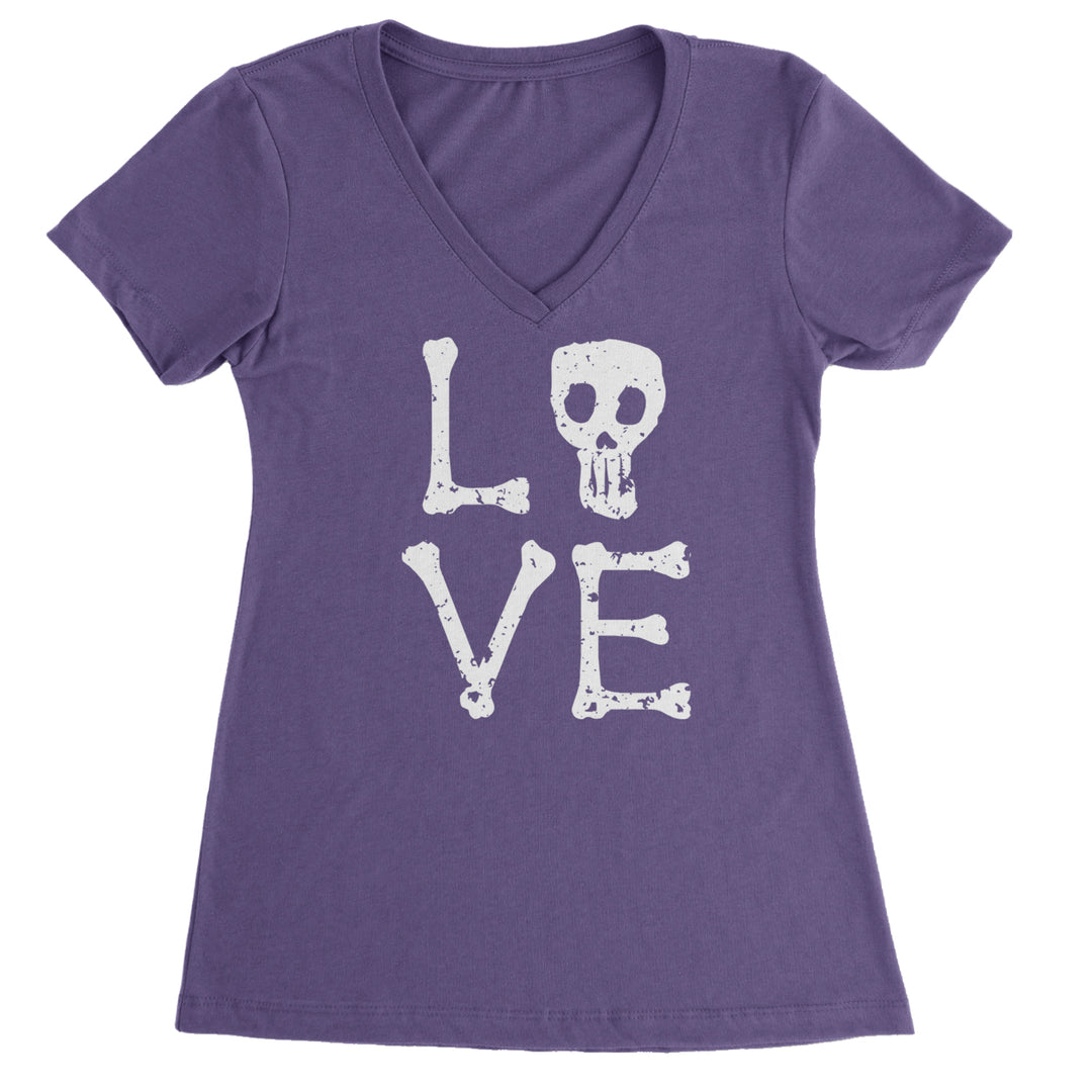 Love Skeleton Bones Ladies V-Neck T-shirt Purple