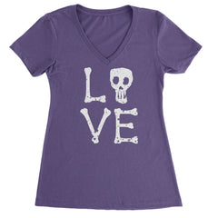 Love Skeleton Bones Ladies V-Neck T-shirt Purple