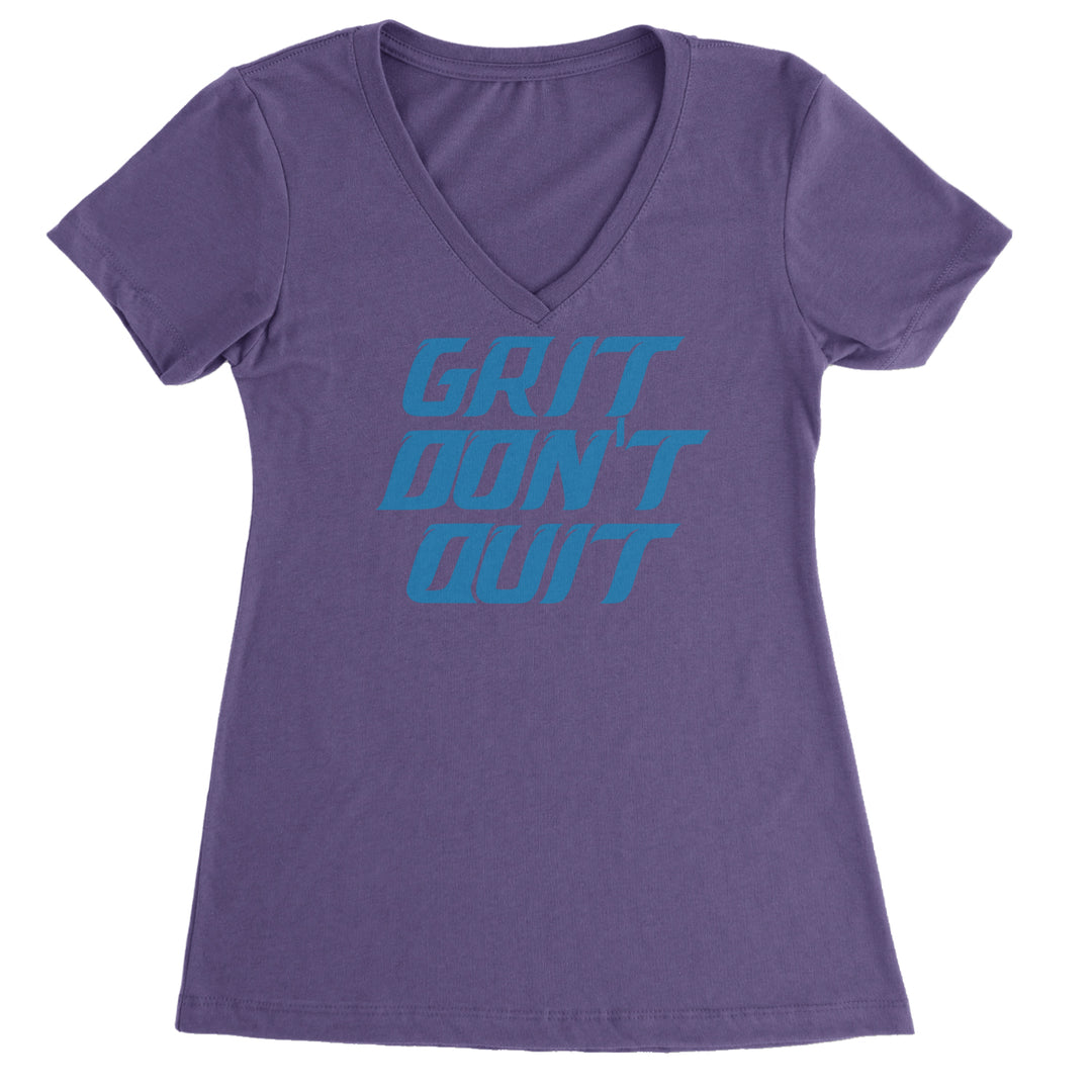 Grit Don't Quit Detroit Grit Ladies V-Neck T-shirt Purple