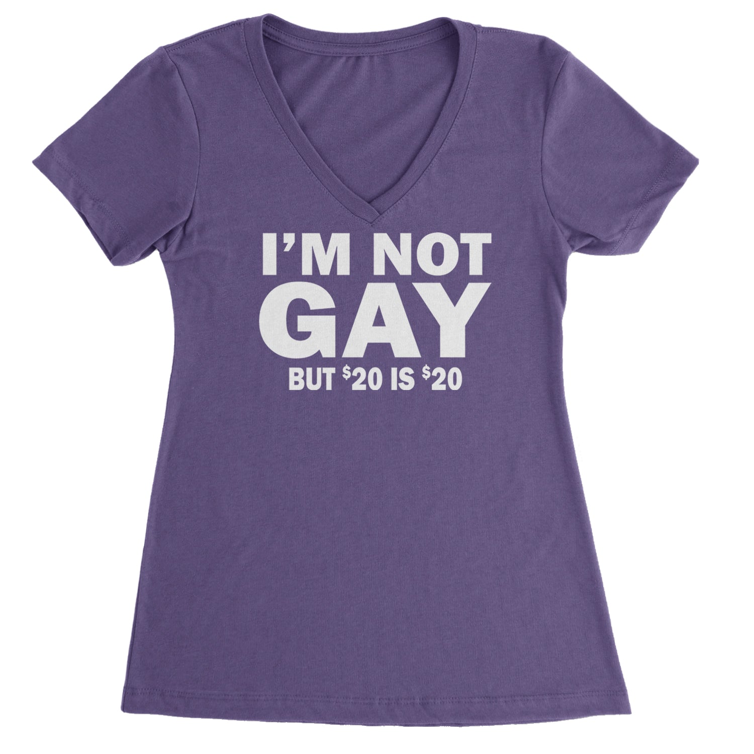 I'm Not Gay, But $20 Bucks is $20 Bucks Ladies V-Neck T-shirt Purple