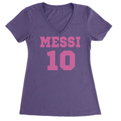 Messi World Soccer Futbol Messiami Ladies V-Neck T-shirt Purple