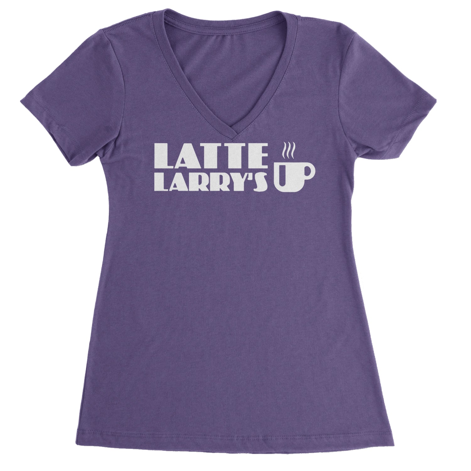 Latte Larry's Enthusiastic Coffee Ladies V-Neck T-shirt Purple