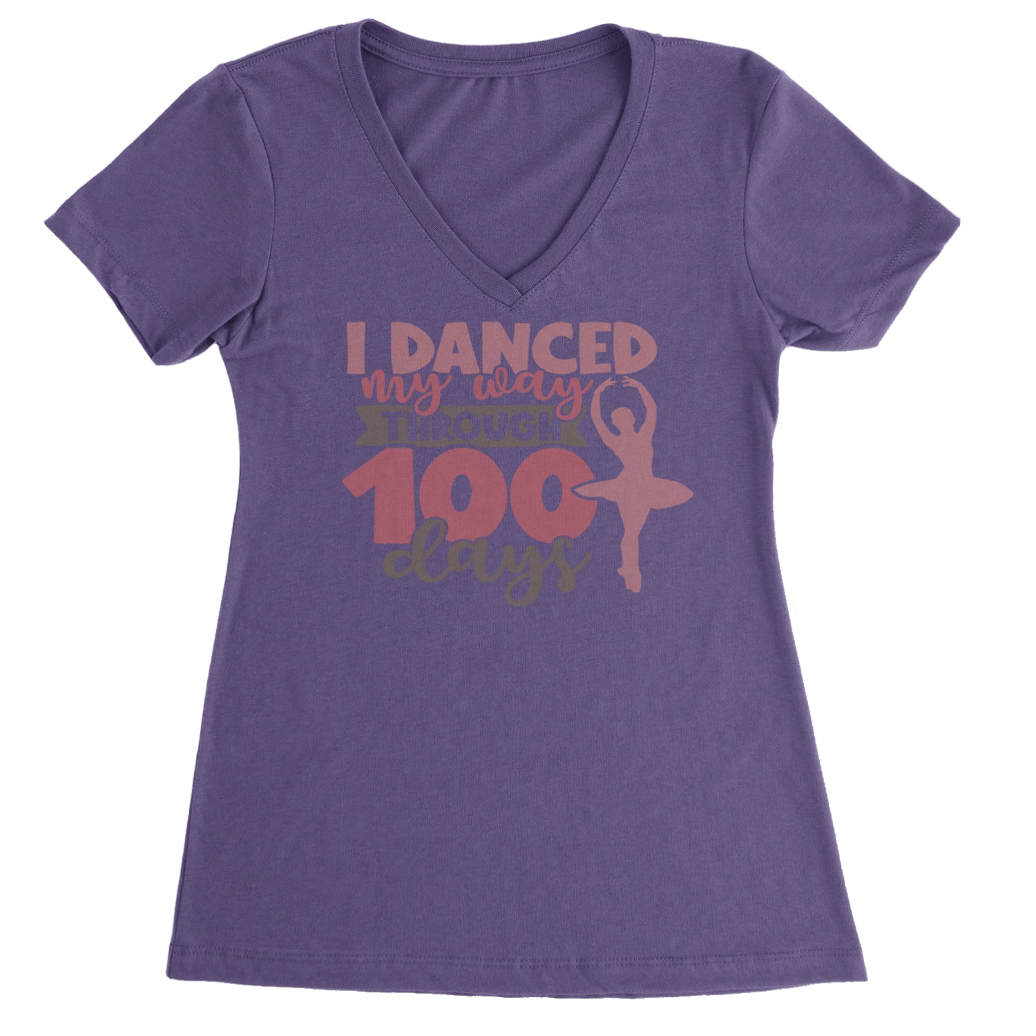 I Danced My Way Through 100 Days Of School Ladies V-Neck T-shirt Purple