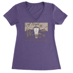 Last Night We Let The Liquor Talk Country Music Western Ladies V-Neck T-shirt Purple