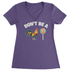 Cheeky rooster and swirl lollipop pun graphic on a Women's Lightweight V-Neck T-Shirt
