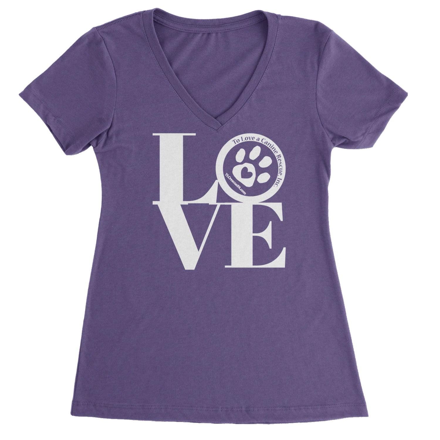 TLC LOVE Dog Rescue Ladies V-Neck T-shirt Purple