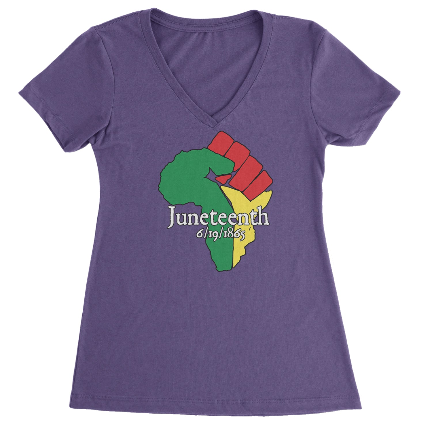 Juneteenth Raised Fist Africa Celebrate Emancipation Day Ladies V-Neck T-shirt Purple